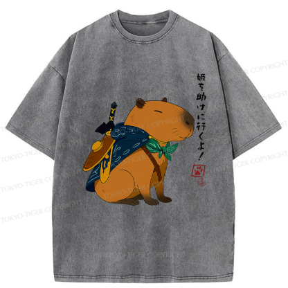 Tokyo-Tiger Capybara Is Going To Rescue The Princess Washed T-Shirt