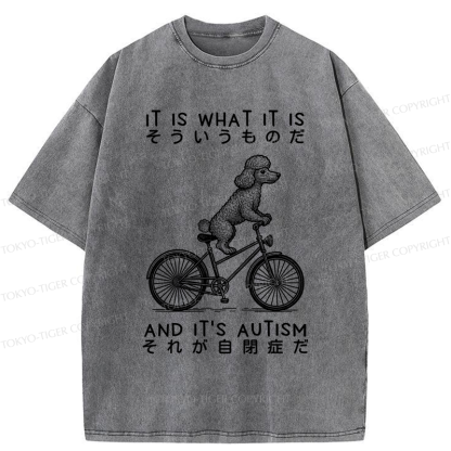 Tokyo-Tiger Cycling Dog Autism Awareness Washed T-Shirt