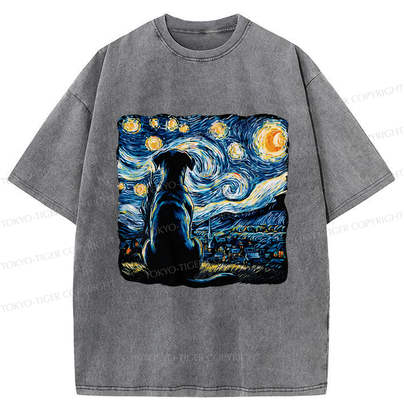 Tokyo-Tiger Starry Night Dog Washed T-Shirt