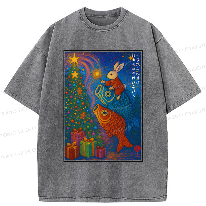 Tokyo-Tiger Take a Step, and Possibilities Unfold-Rabbit&Koi Graphic Washed T-Shirt