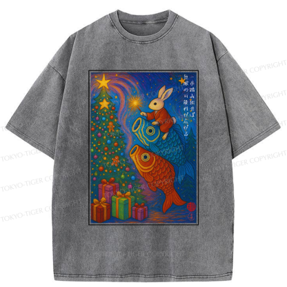 Tokyo-Tiger Take a Step, and Possibilities Unfold-Rabbit&Koi Graphic Washed T-Shirt