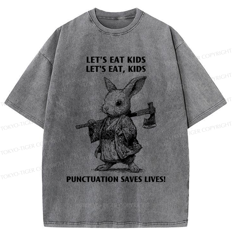 Tokyo-Tiger Punctuation Saves Lives-Samurai Rabbit Washed T-Shirt
