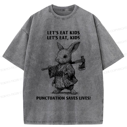 Tokyo-Tiger Punctuation Saves Lives-Samurai Rabbit Washed T-Shirt