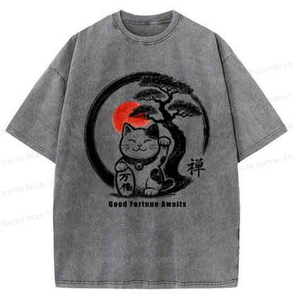 Tokyo-Tiger Lucky Maneki-Neko Zen Washed T-Shirt