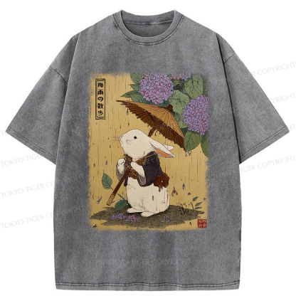 Tokyo-Tiger Ukiyoe Rainy Stroll Bunny Washed T-Shirt