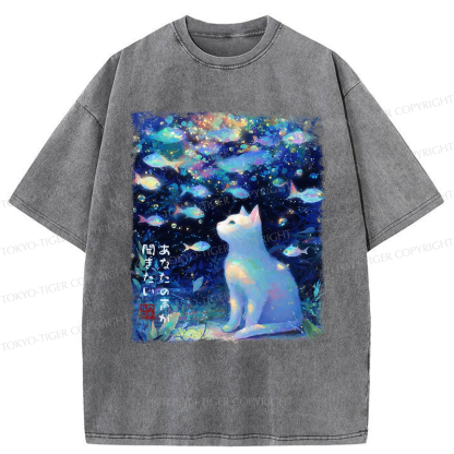Tokyo-Tiger Cat&Fish: I Want to Hear Your Voice Washed T-Shirt