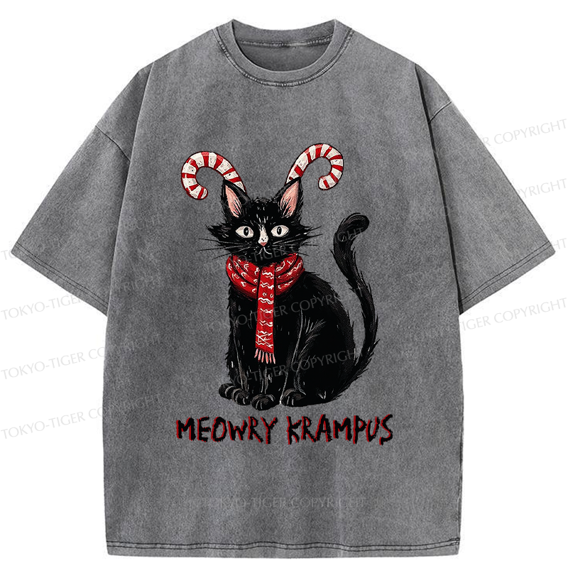 Tokyo-Tiger Meowry Krampus-The Festive Rebel Washed T-Shirt
