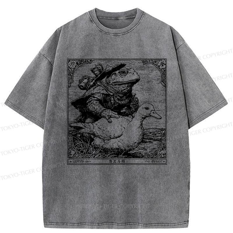 Tokyo-Tiger Frog Samurai and Goose Adventures Washed T-Shirt