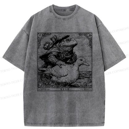 Tokyo-Tiger Frog Samurai and Goose Adventures Washed T-Shirt