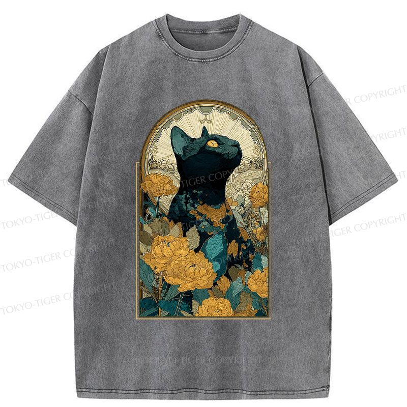 Tokyo-Tiger The Cat and Eternal Blossoms Washed T-Shirt
