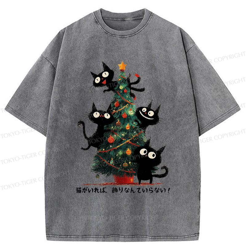 Tokyo-Tiger Who Needs Ornaments When You Have Cats? Washed T-Shirt