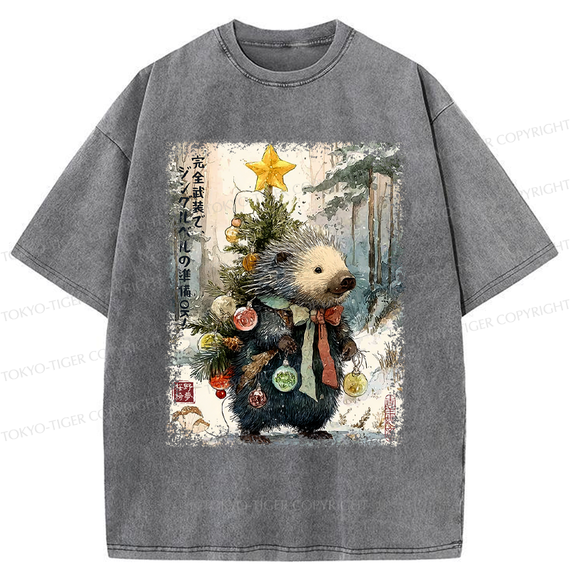 Tokyo-Tiger Hedgehog: Decked Out and Ready to Jingle! Washed T-Shirt