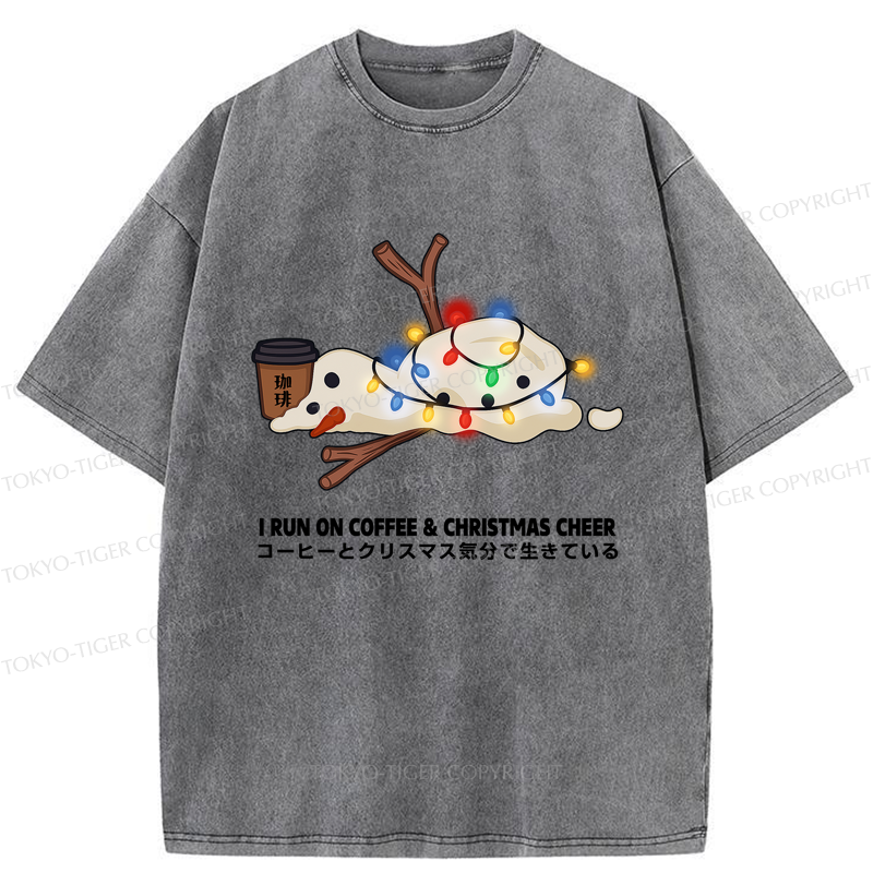 Tokyo-Tiger I Run On Coffee & Christmas Cheer Washed T-Shirt