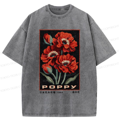 Tokyo-Tiger Timeless Poppy Stamp Washed T-Shirt