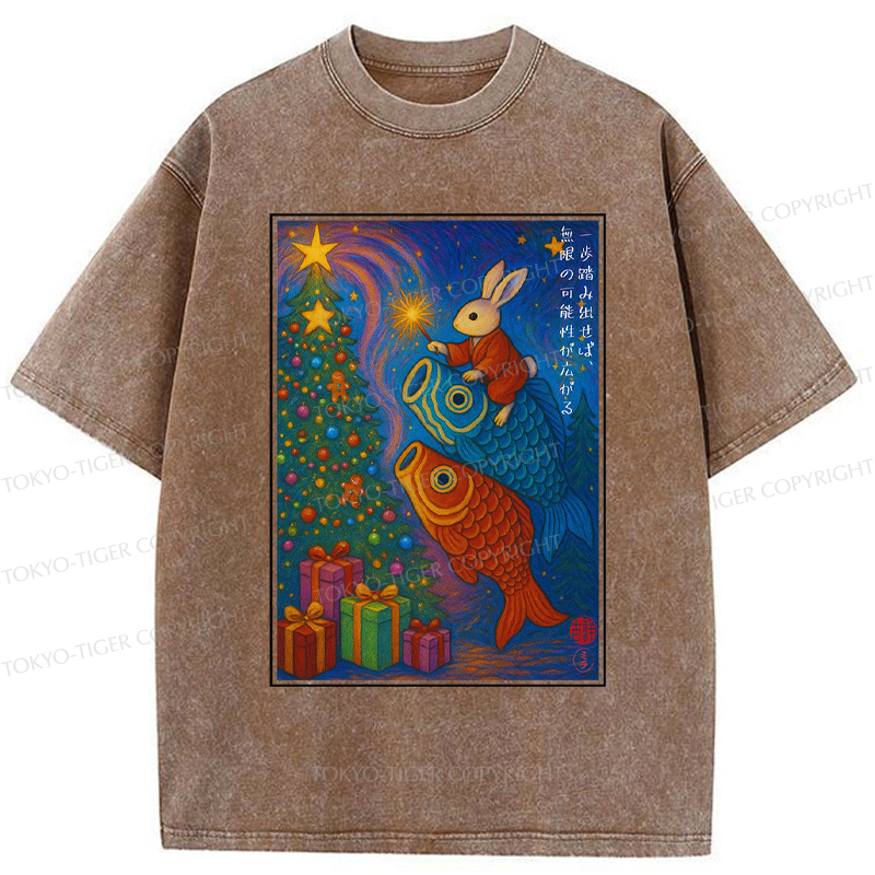 Tokyo-Tiger Take a Step, and Possibilities Unfold-Rabbit&Koi Graphic Washed T-Shirt