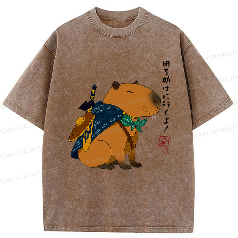 Tokyo-Tiger Capybara Is Going To Rescue The Princess Washed T-Shirt