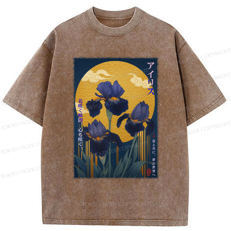 Tokyo-Tiger Japan Ukiyoe Luan Tail Flower Poster Washed T-Shirt