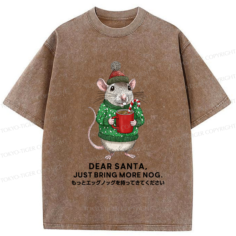 Tokyo-Tiger Nog-Loving Holiday Mouse Washed T-Shirt