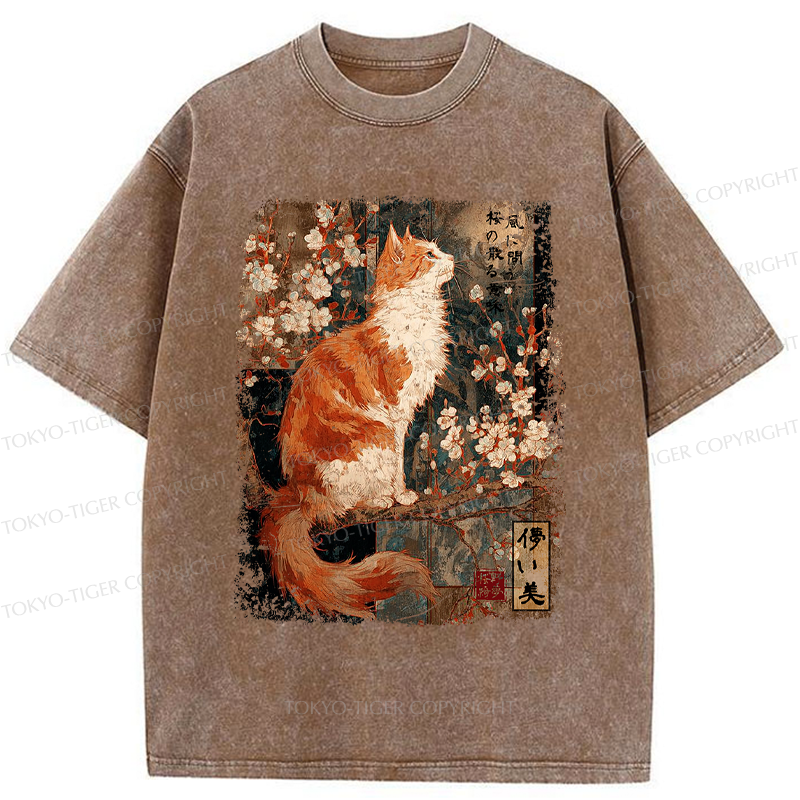 Tokyo-Tiger Ask The Wind, The Meaning Of Falling Blossoms Washed T-Shirt