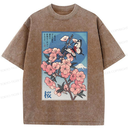 Tokyo-Tiger Ukiyoe Japanese Cherry blossoms Poster Washed T-Shirt