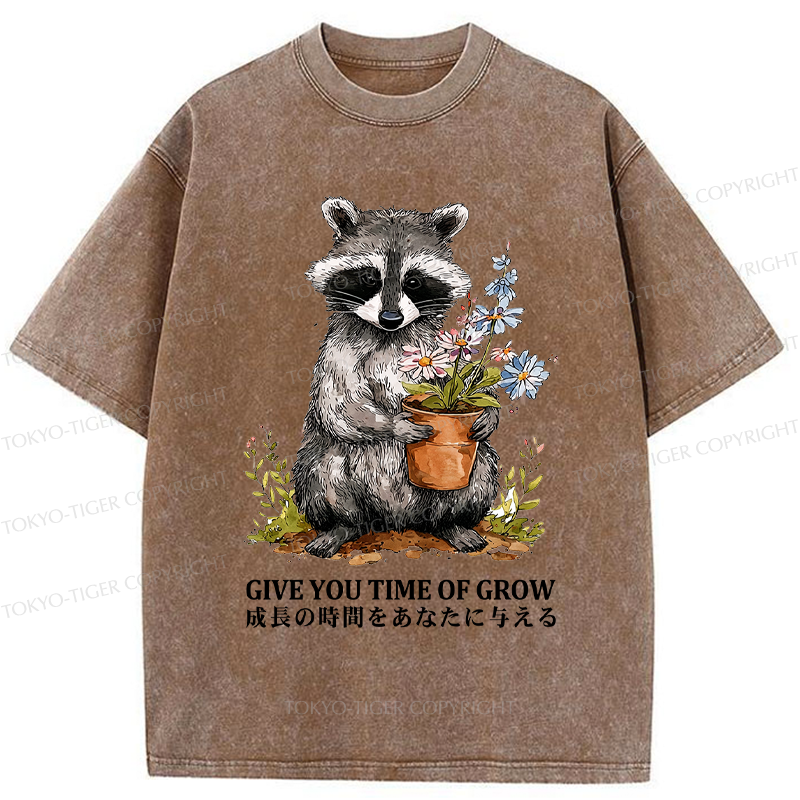 Tokyo-Tiger Nurture with the Raccoon: Growth Takes Time Washed T-Shirt