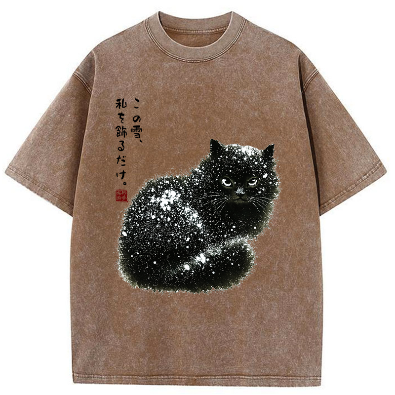 Tokyo-Tiger Black Cat Adorned by Snow Washed T-Shirt