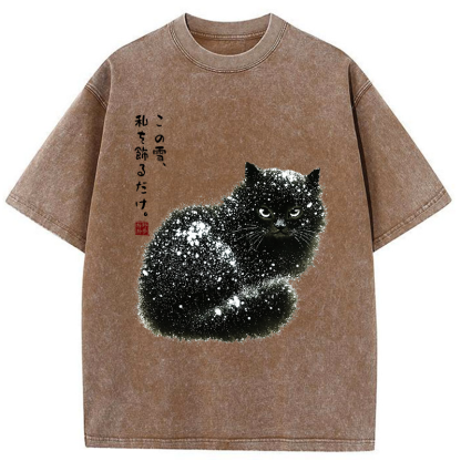 Tokyo-Tiger Black Cat Adorned by Snow Washed T-Shirt