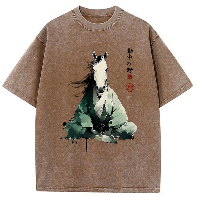 Tokyo-Tiger Zen Stallion Stillness In Motion Washed T-Shirt