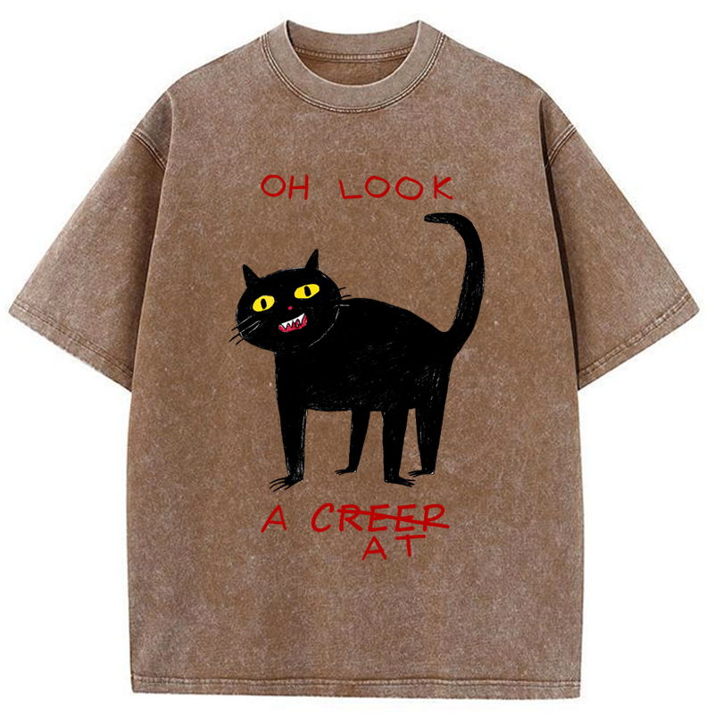 Tokyo-Tiger Funny Creep Cat Washed T-Shirt