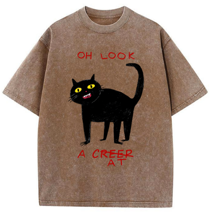Tokyo-Tiger Funny Creep Cat Washed T-Shirt