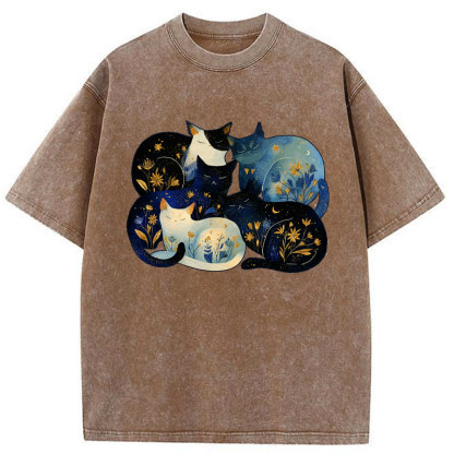 Tokyo-Tiger Recharging Cats Washed T-Shirt