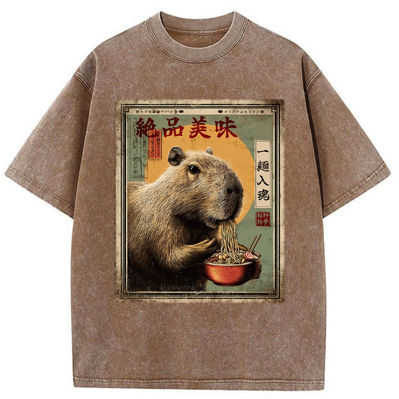 Tokyo-Tiger Capybara's Ultimate Feast Washed T-Shirt