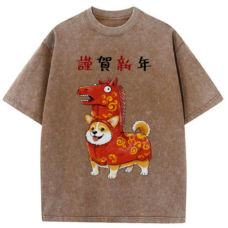 Tokyo-Tiger New Year Corgi Washed T-Shirt