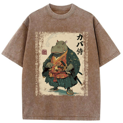 Tokyo-Tiger Samurai Hippo: Slicer of Melons Washed T-Shirt