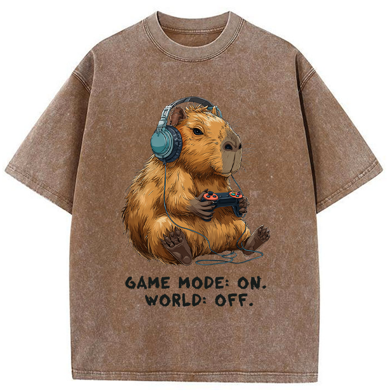 Tokyo-Tiger Capybara Life:Paused.Game:ON. Washed T-Shirt