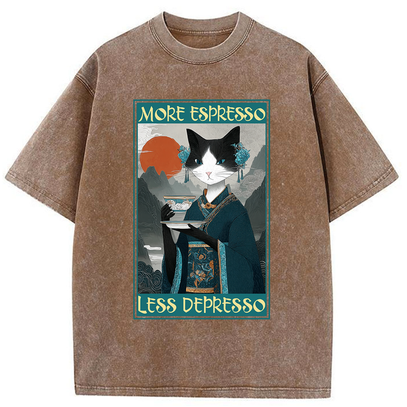 Tokyo-Tiger The Zen Barista Cat Washed T-Shirt