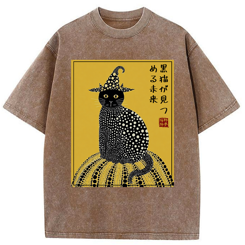 Tokyo-Tiger Black Cat's Glimpse of the Future Washed T-Shirt