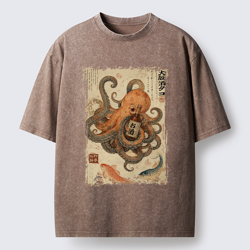 Tokyo-Tiger Osaka Sake & Octopus Washed T-Shirt