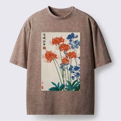 Tokyo-Tiger Red Spider Lily Bloom Washed T-Shirt