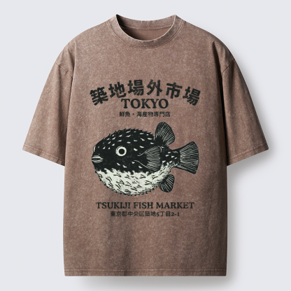 Tokyo-Tiger Pufferfish Tokyo Washed T-Shirt