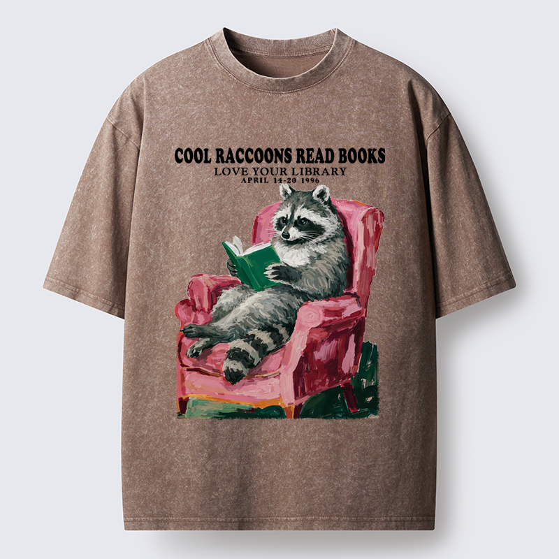 Tokyo-Tiger Cool Raccoon Reads Washed T-Shirt