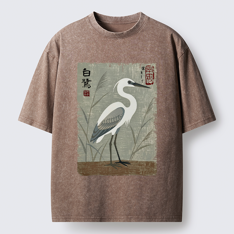 Tokyo-Tiger Graceful Egret Vintage Washed T-Shirt