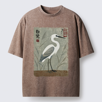 Tokyo-Tiger Graceful Egret Vintage Washed T-Shirt