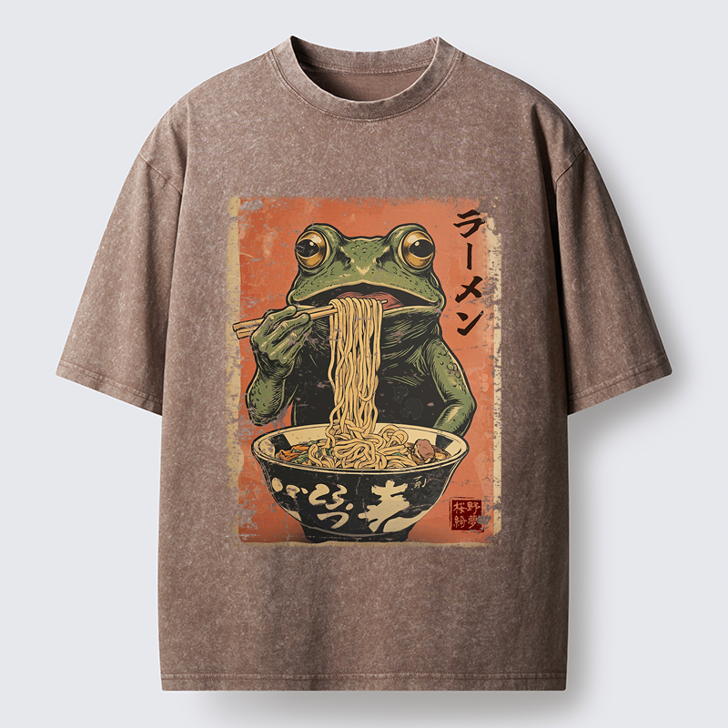Tokyo-Tiger The Ramen Frog Poster Washed T-Shirt