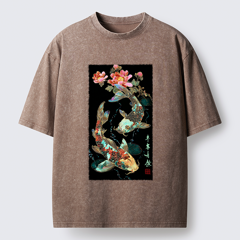 Tokyo-Tiger Everlasting Abundance:Koi & Peony Washed T-Shirt