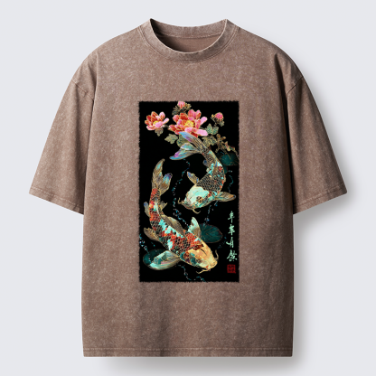 Tokyo-Tiger Everlasting Abundance:Koi & Peony Washed T-Shirt