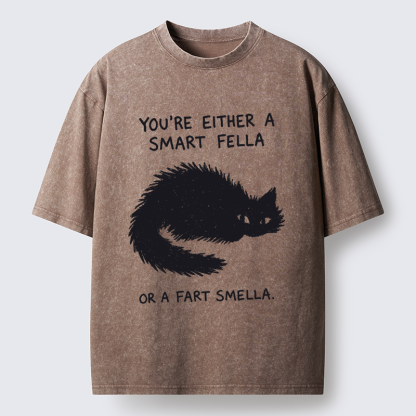 Tokyo-Tiger "Smart Fella" Punny Cat Washed T-Shirt