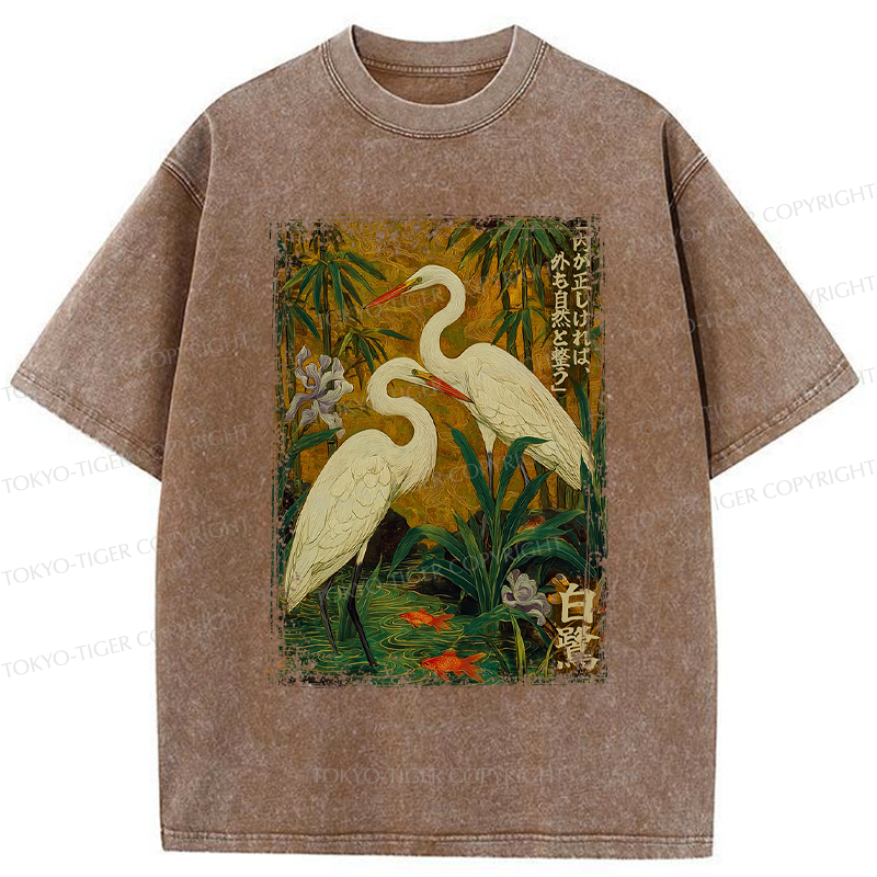 Tokyo-Tiger Egret-shaped straight shadow end Washed T-Shirt