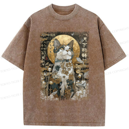 Tokyo-Tiger The Ukiyoe Cat: Moon Story Poster Washed T-Shirt