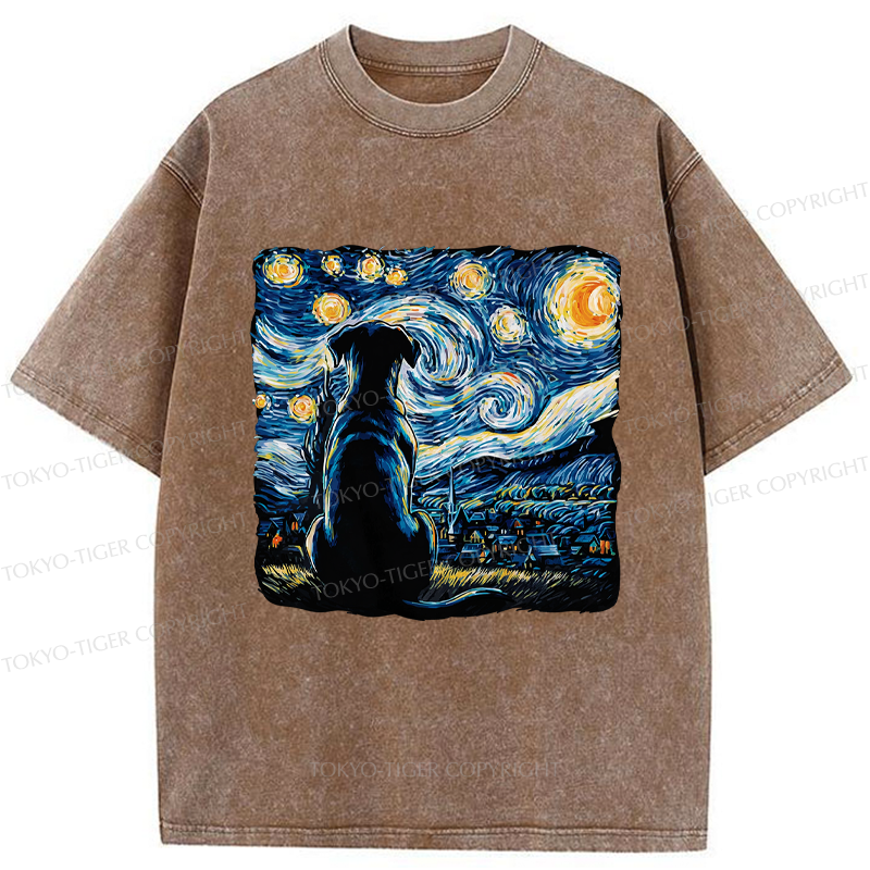 Tokyo-Tiger Starry Night Dog Washed T-Shirt
